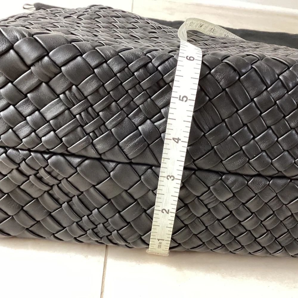 Falor Italy Handmade Black Woven Leather Large Shoulder Hobo Bag Magnetic Close - Picture 14 of 16